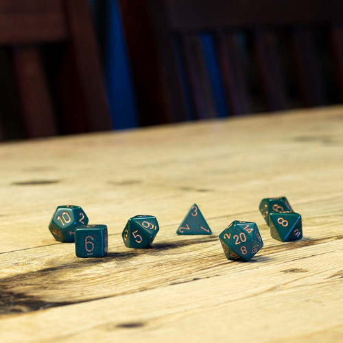 Chessex #25415 - Opaque Dusty Green / Copper Polyhedral (7ct)