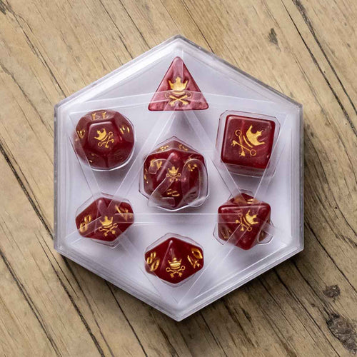 Black Oak 7pc Dice Set w/ Case - Mox Red with Gold